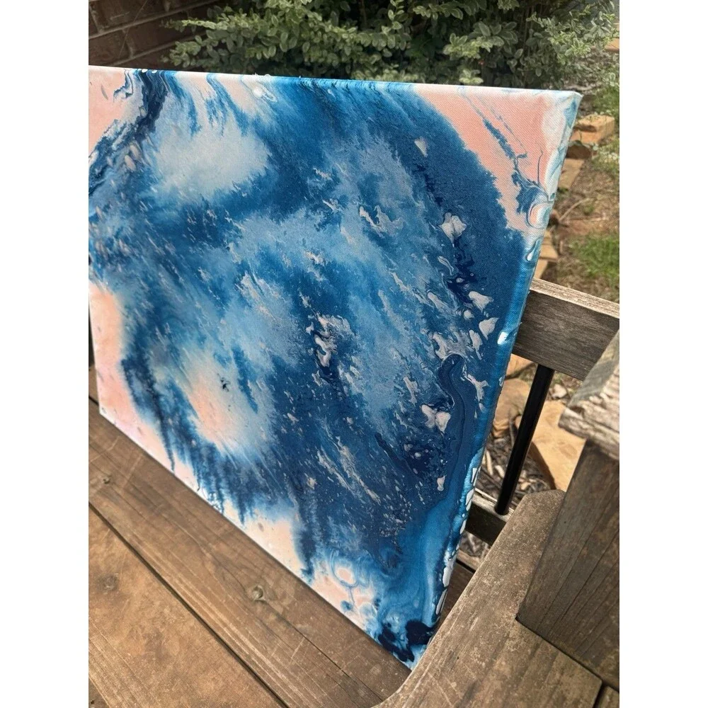 Original Abstract Painting Blue & Blush Pink Coastal Forest Wall Art – 24” x 30”